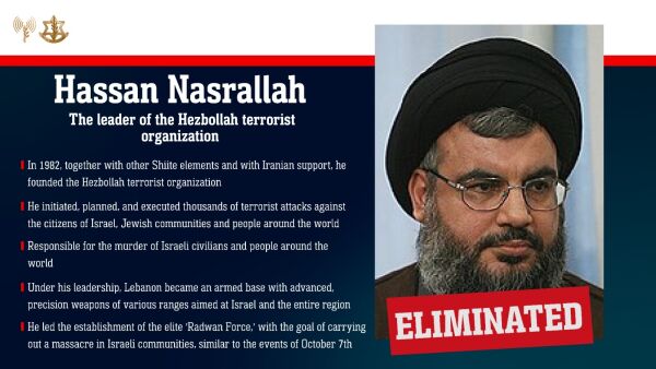 – Hizbollah-leder Hassan Nasrallah er eliminert