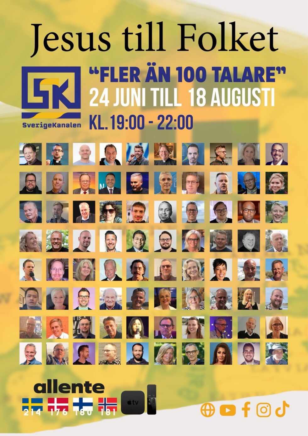 JESUS TIL FOLKET 55 kvelder med tre timers direktesendinger på TV. Bak gigantsatsingen i Sverige står en egypter med norsk pass, bosatt i Vestfold, Gawdat Mtrious.
 Foto: Reklameplakaten for TV-sommerkonferansen på Sverigekanalen.